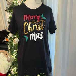 Merry Christmas red green gold metallic soft comfy shirt (12-14) Large Youth